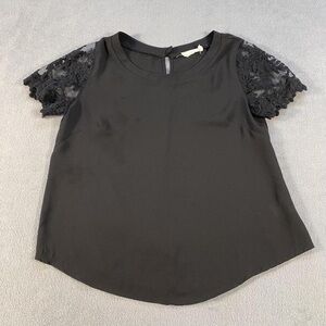 Lush Black Blouse with Lace Sleeves